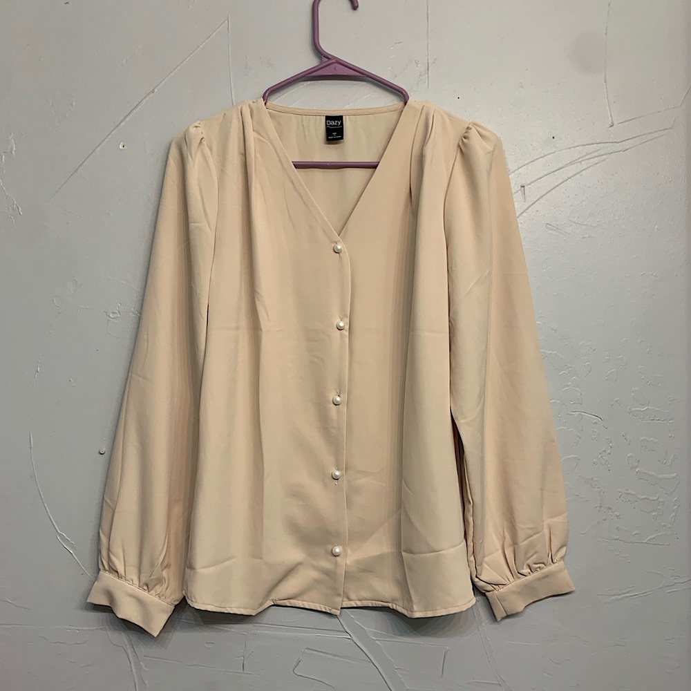 Cream SHEIN pearl button up blouse.